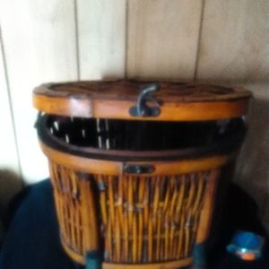 Large brown and beige bamboo chest